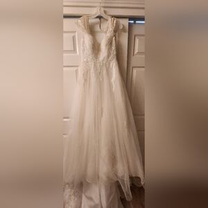 Oleg Cassini Plunging Open Back Tulle Wedding Dress